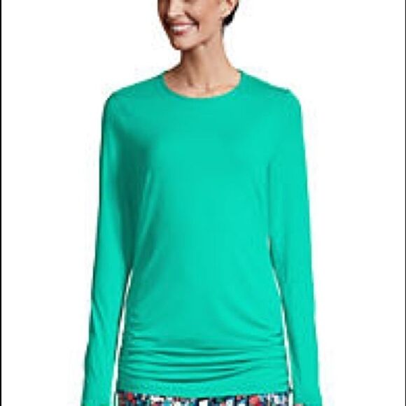 Land’s End Plus Regular Sizes Coverup Ruched Rashguard tunic Green Various - Picture 1 of 16